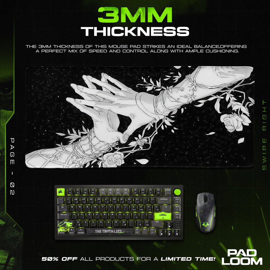 Ethereal Touch Mouse Pad - Monochrome Bloom Anime Desk Mat Padloom