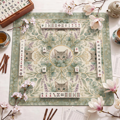 Eucalyptus Cat Mahjong Mat - Mah Jongg Table Mat