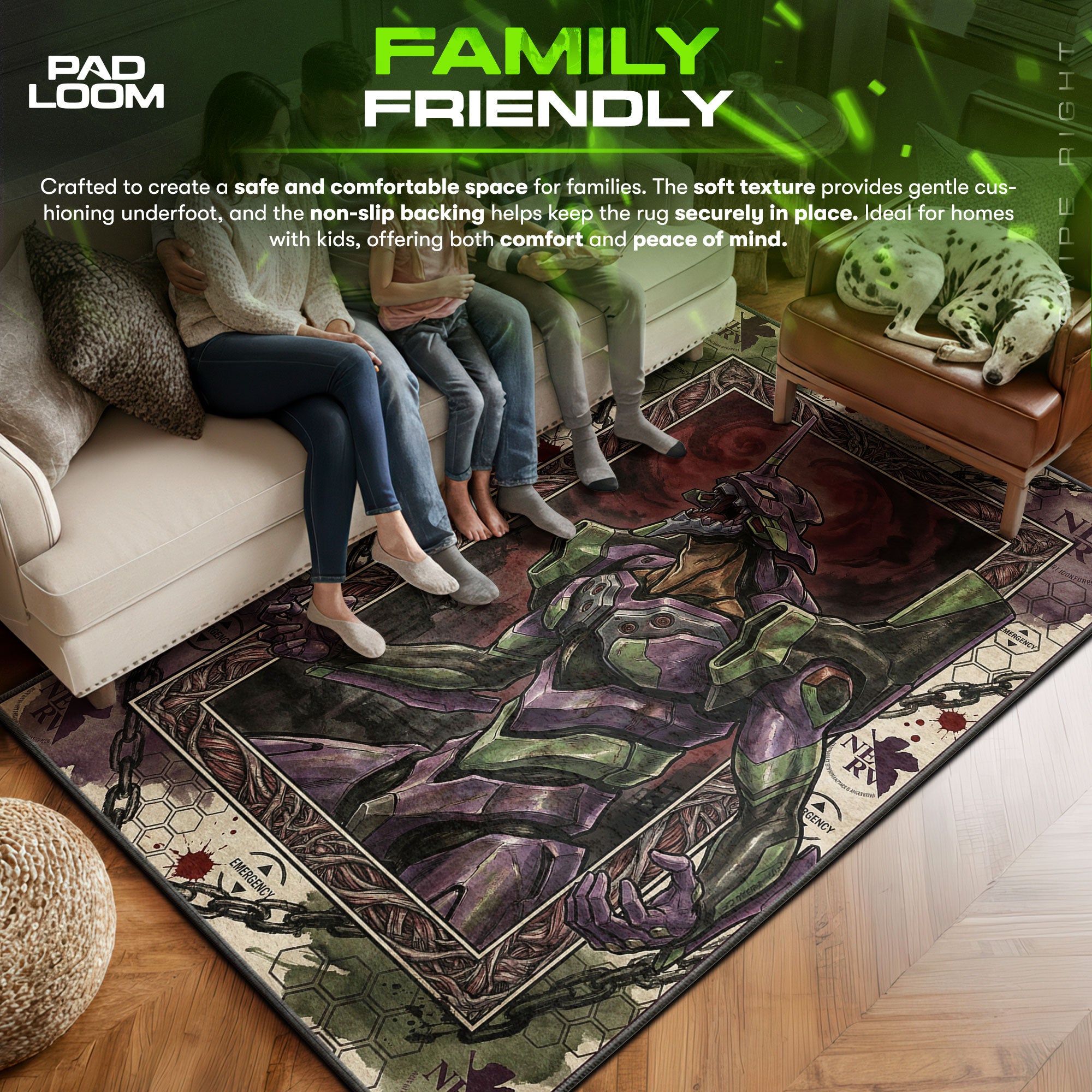Eva area rug showing full home decor artwork