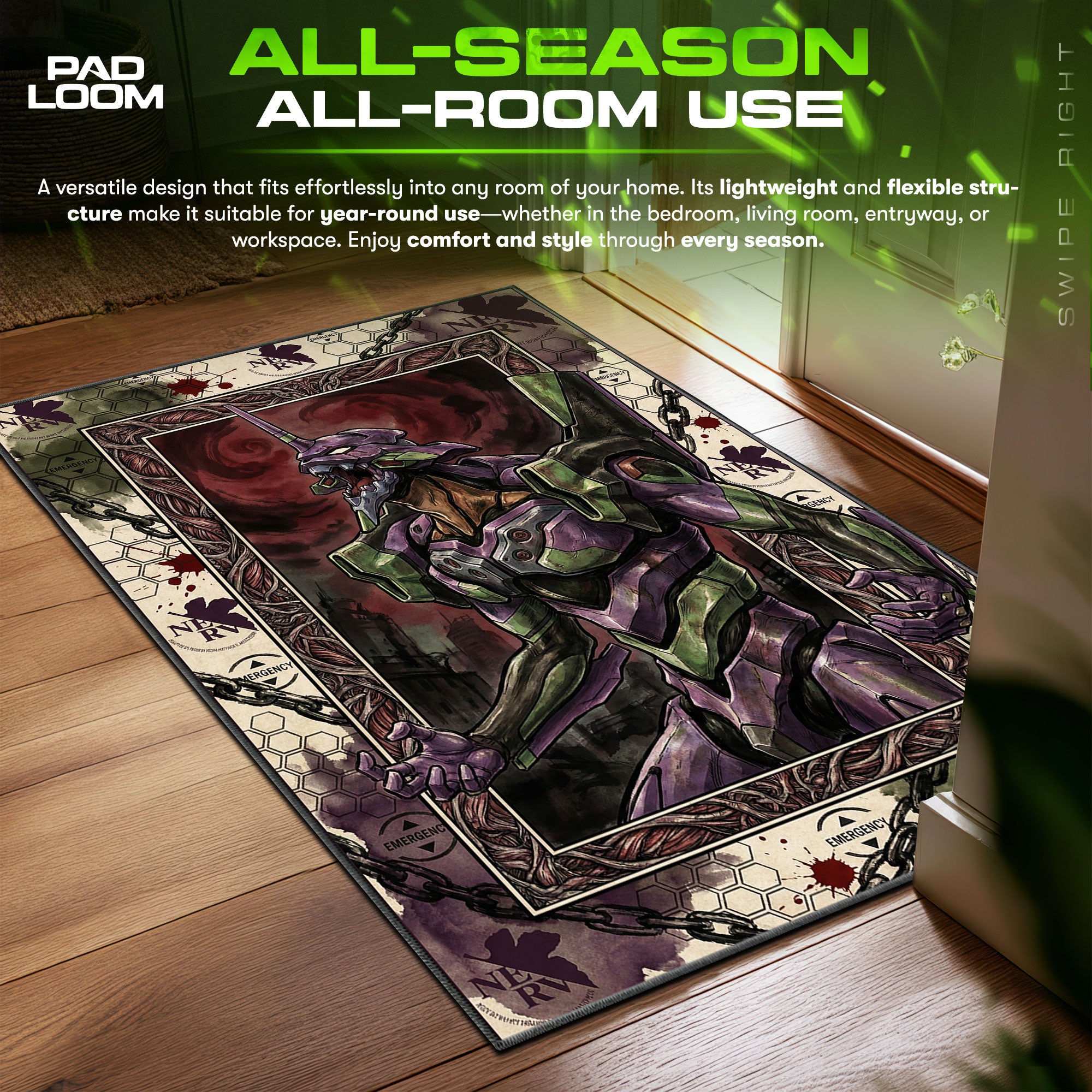 Eva Unit Berserk Mode Neon Genesis Evangelion Chair fan rug — premium quality print