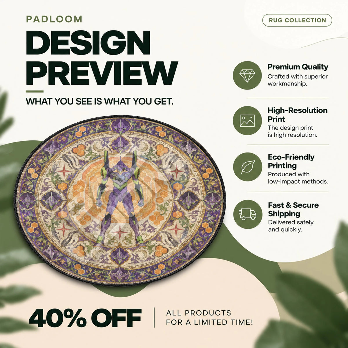 Eva-01 Standing Evangelion round rug full design preview