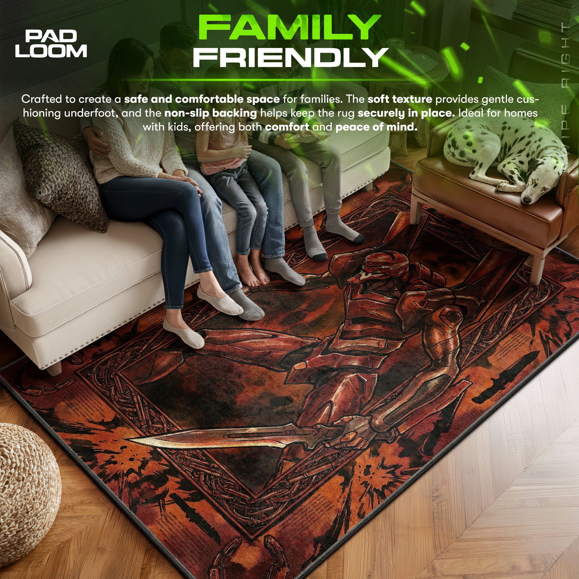 Eva area rug showing full home decor artwork