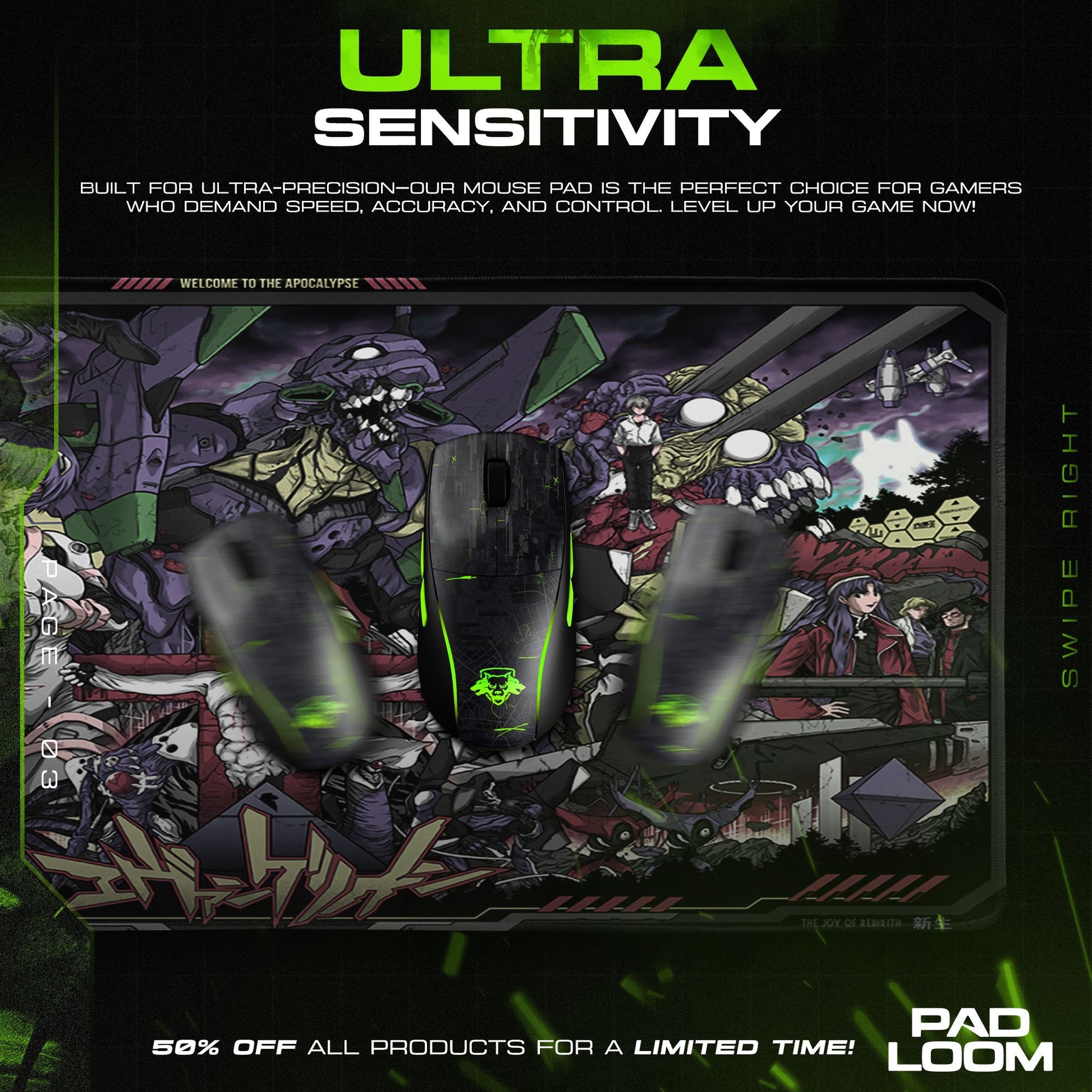 Evangelion Apocalypse Mouse Pad, Anime Gaming Desk Mat Padloom