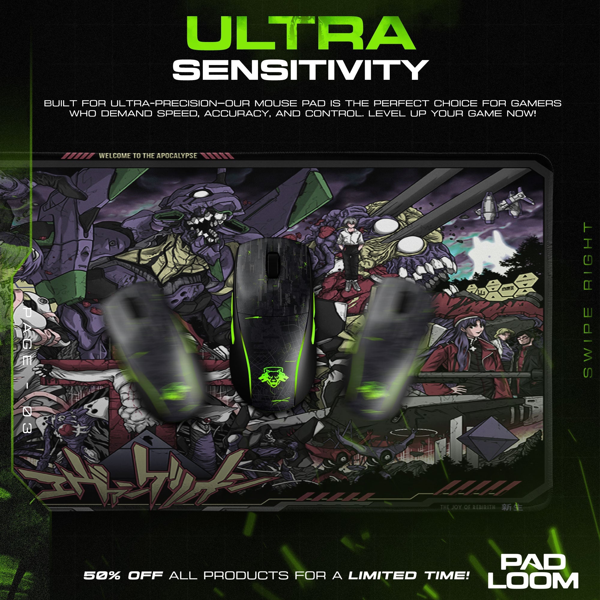 Evangelion Apocalypse Mouse Pad, Anime Gaming Desk Mat Padloom