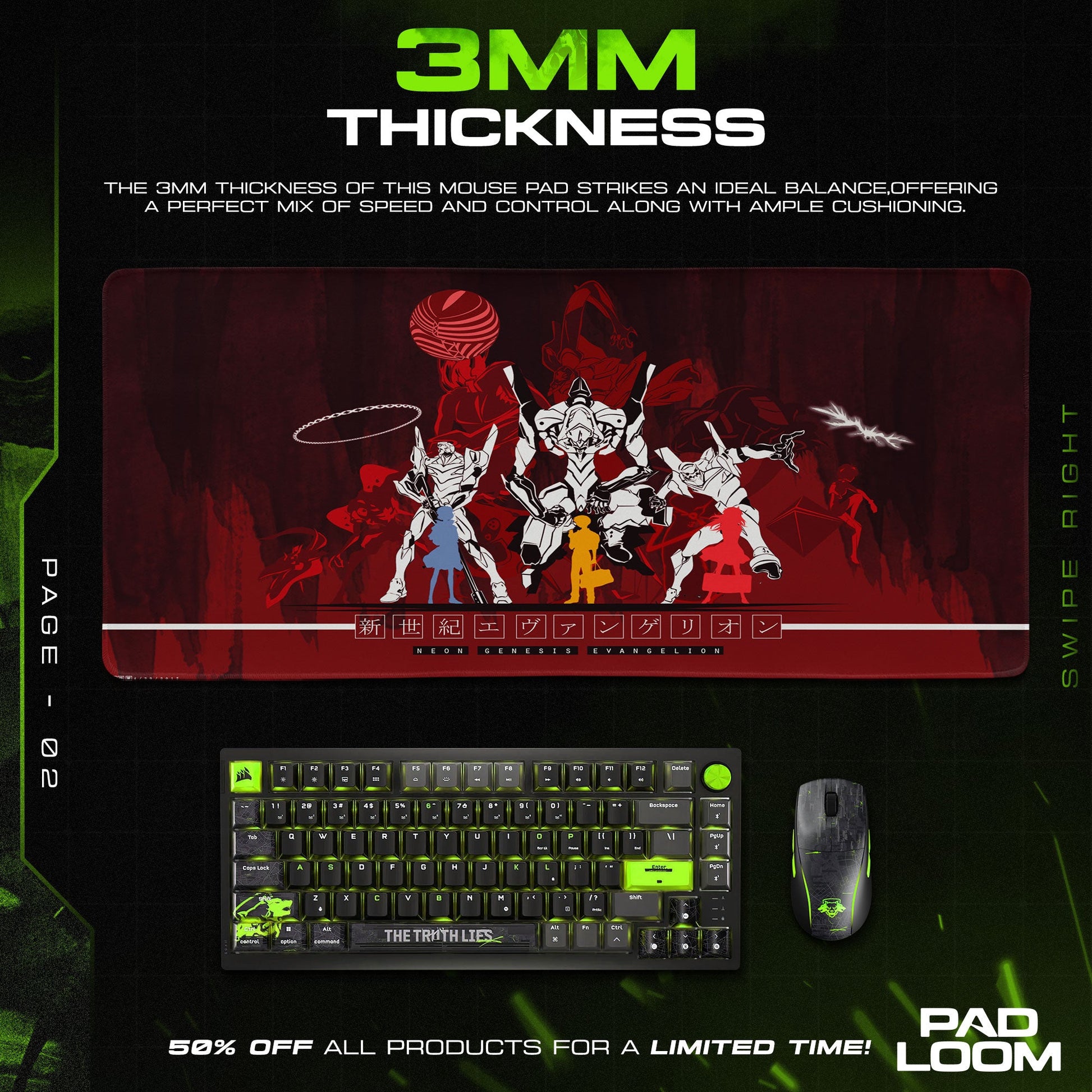 Evangelion Mecha Lineup Mouse Pad, Anime Gaming Desk Mat Padloom