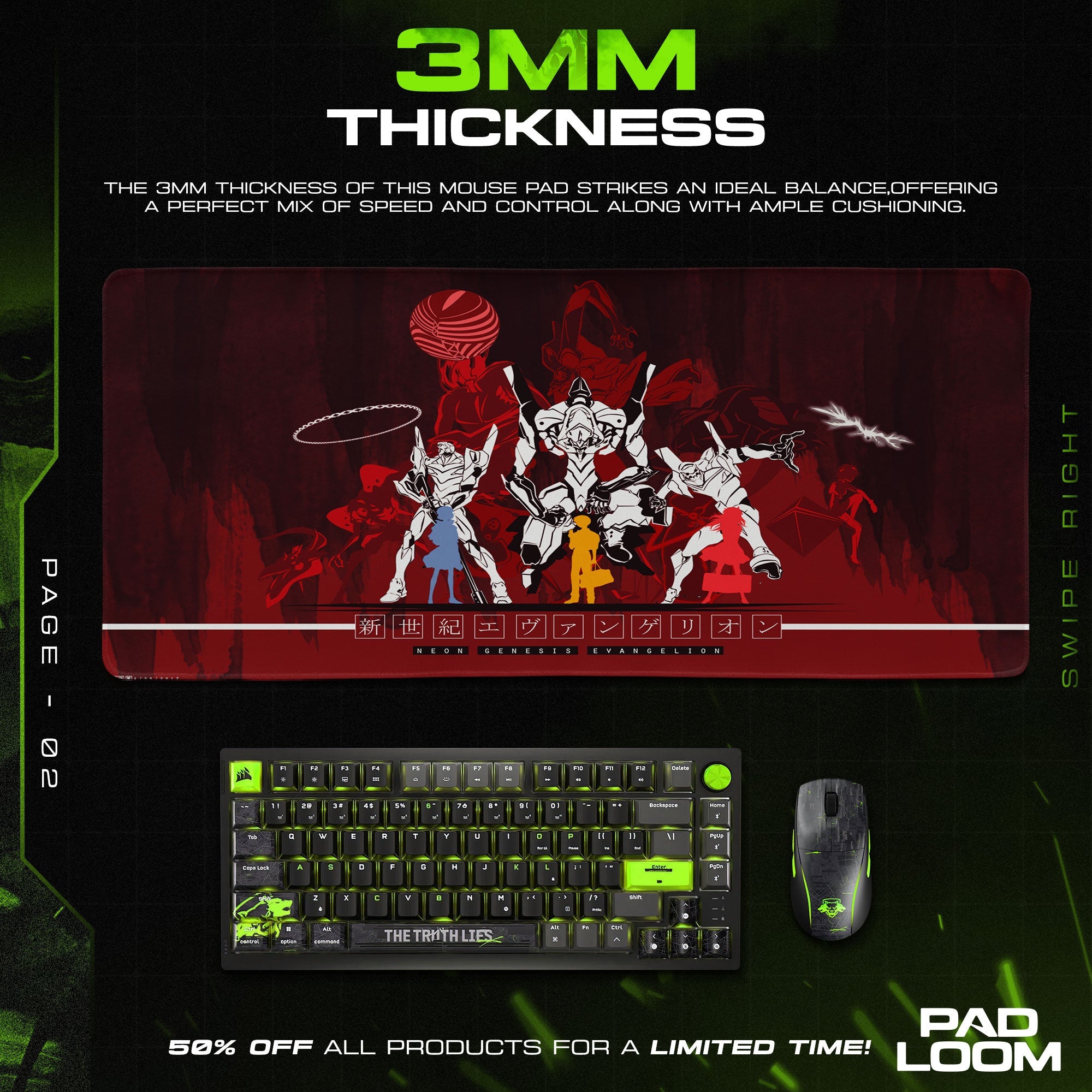 Evangelion Mecha Lineup Mouse Pad, Anime Gaming Desk Mat Padloom