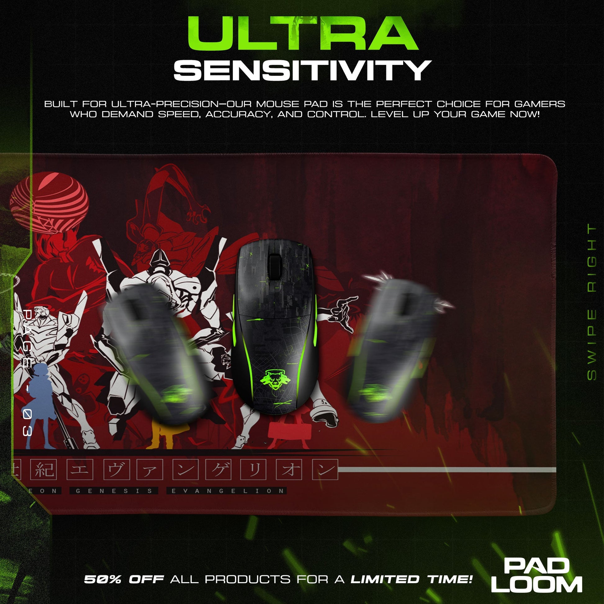 Evangelion Mecha Lineup Mouse Pad, Anime Gaming Desk Mat Padloom