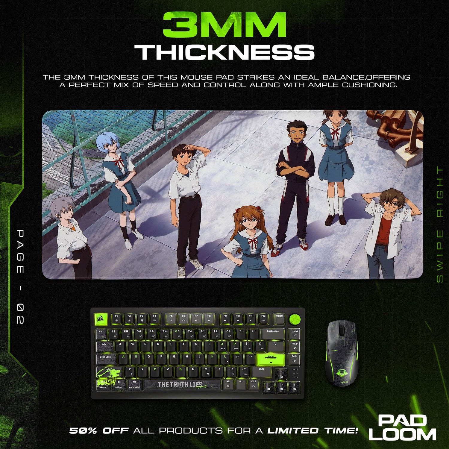 Evangelion School Rooftop Mouse Pad, Anime Gaming Desk Mat Padloom