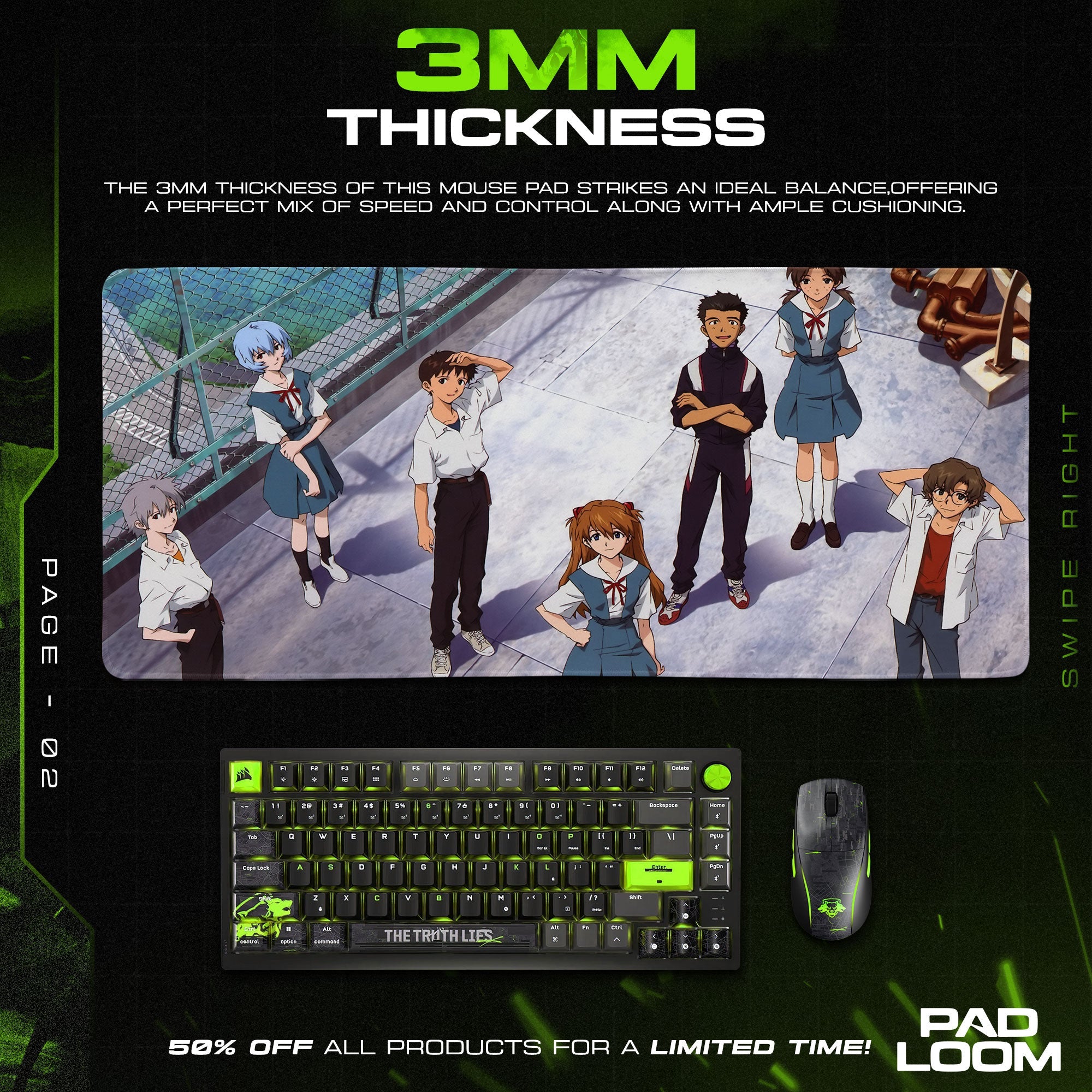 Evangelion School Rooftop Mouse Pad, Anime Gaming Desk Mat Padloom