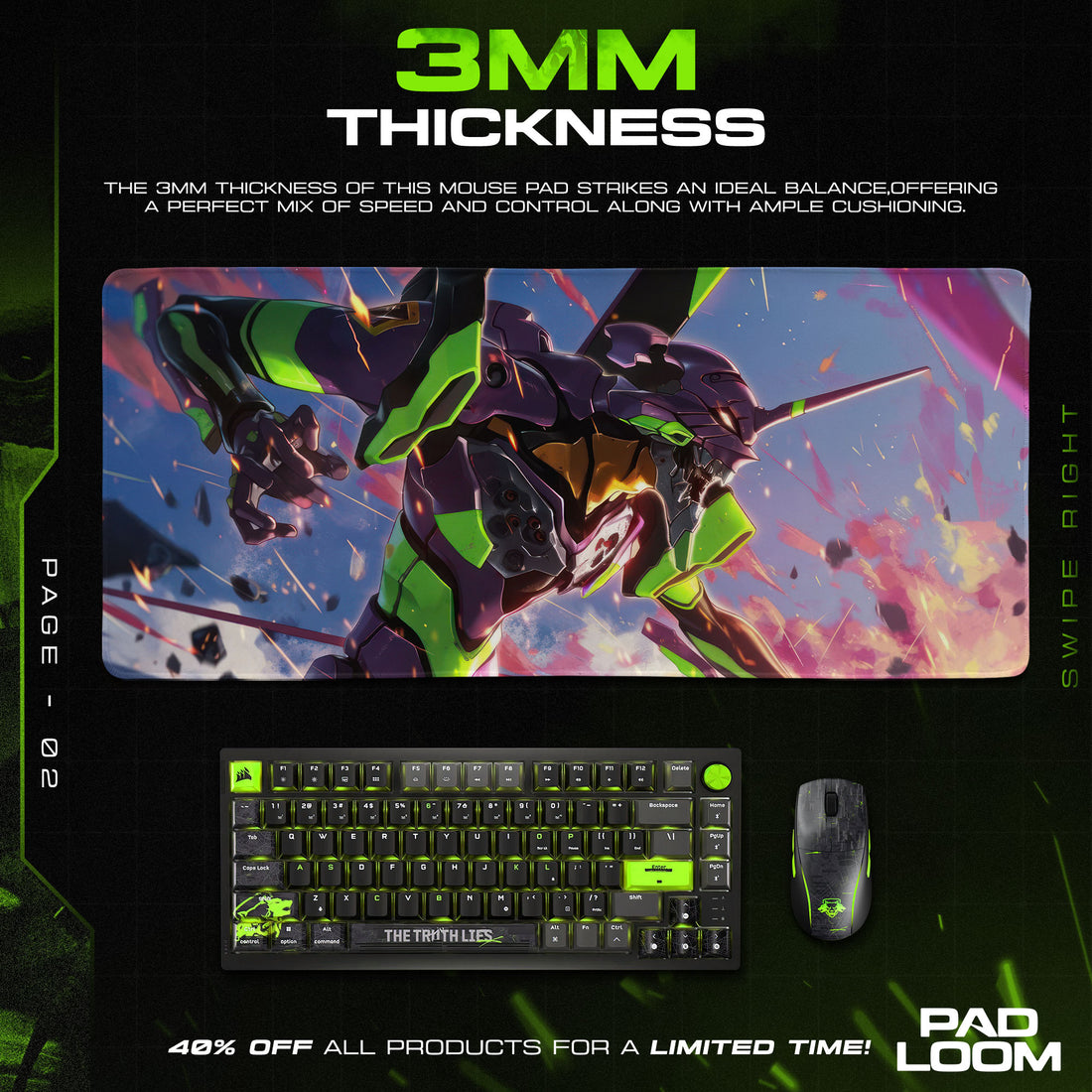 Evangelion Unit-01 Impact Mouse Pad, Mecha Battle Gaming Desk Mat