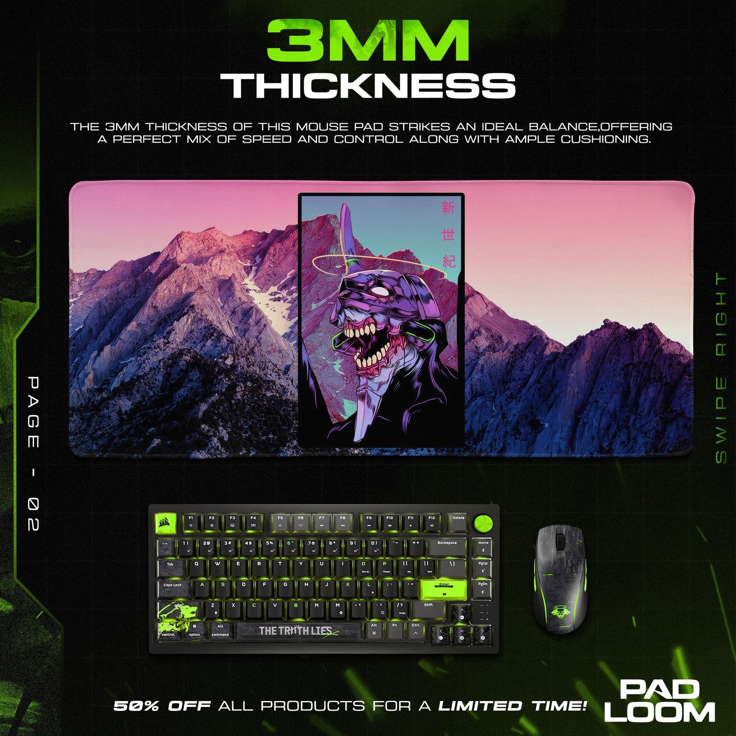 Evangelion Unit-01 Mouse Pad, Neon Mecha Anime Desk Mat Padloom