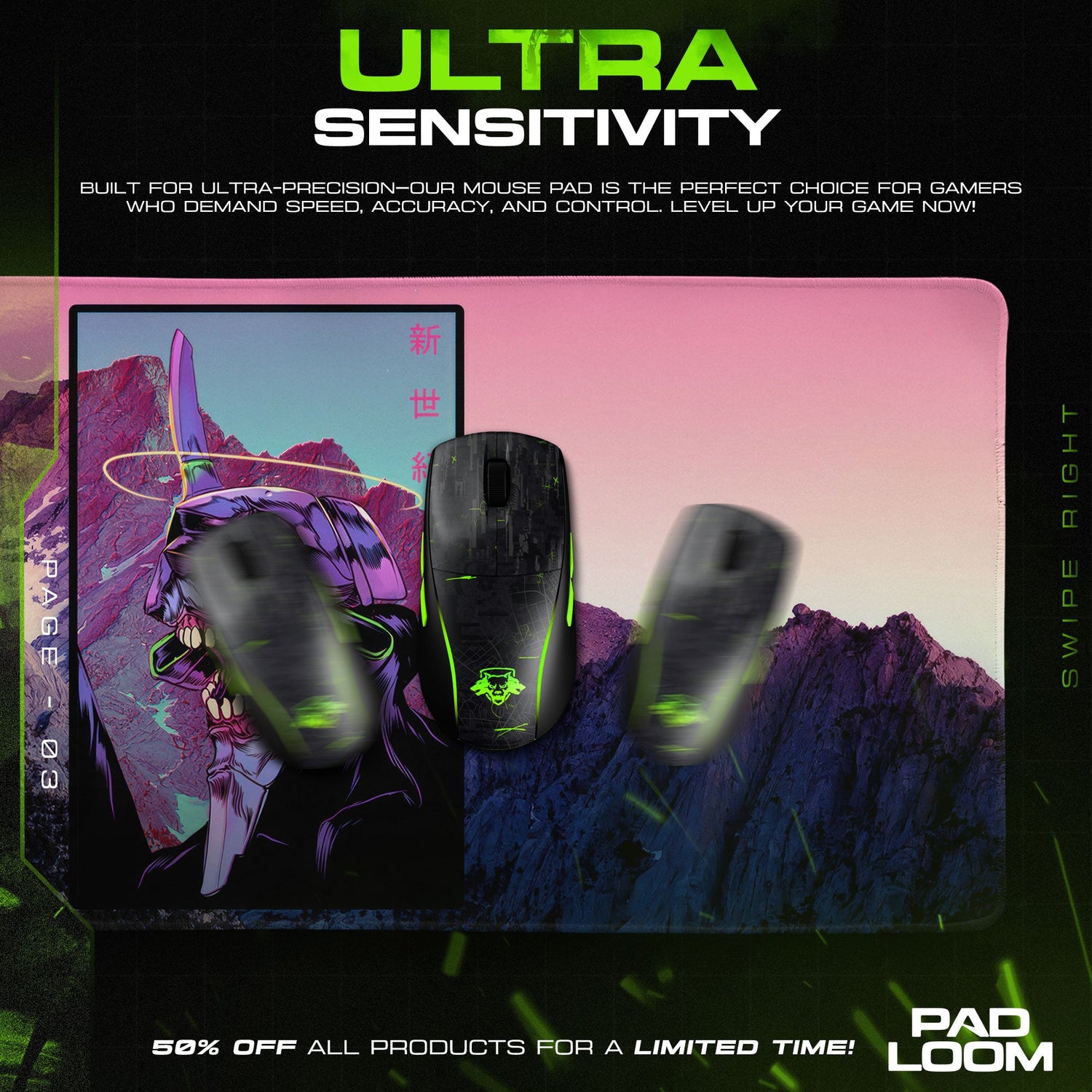 Evangelion Unit-01 Mouse Pad, Neon Mecha Anime Desk Mat Padloom