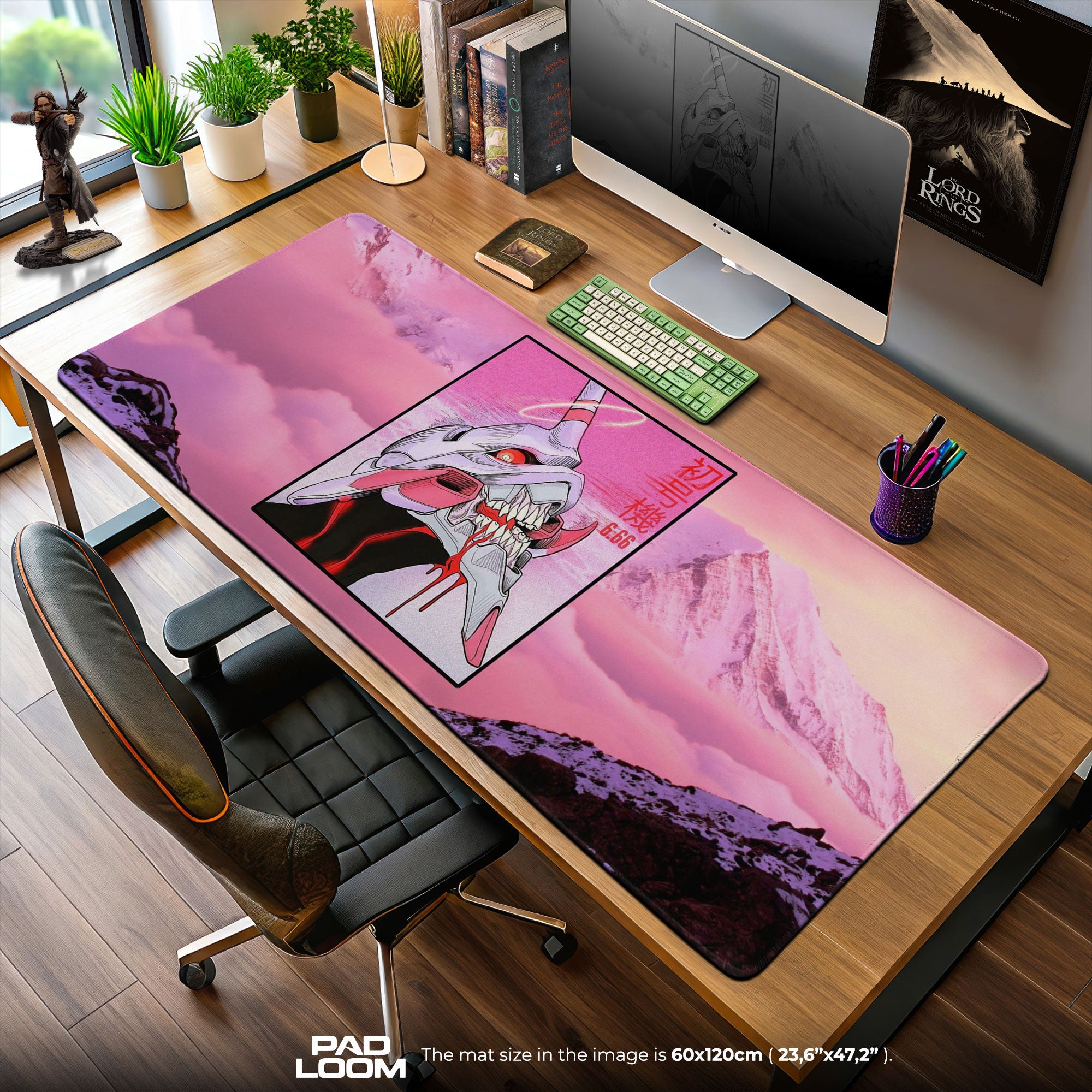Evangelion Unit-01 Neon Mecha Mouse Pad, Pink Sky Desk Mat