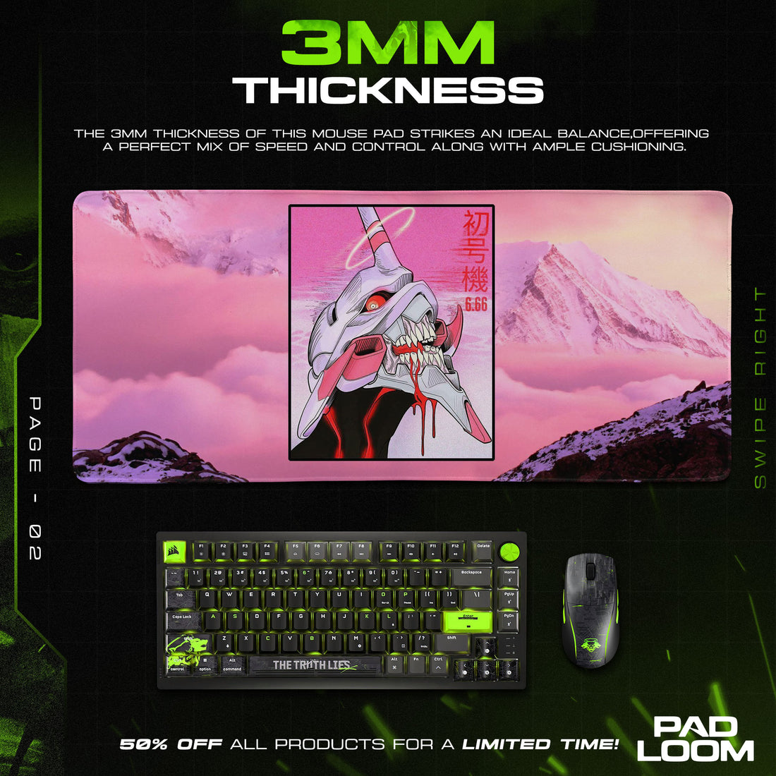Evangelion Unit-01 Neon Mecha Mouse Pad, Pink Sky Desk Mat