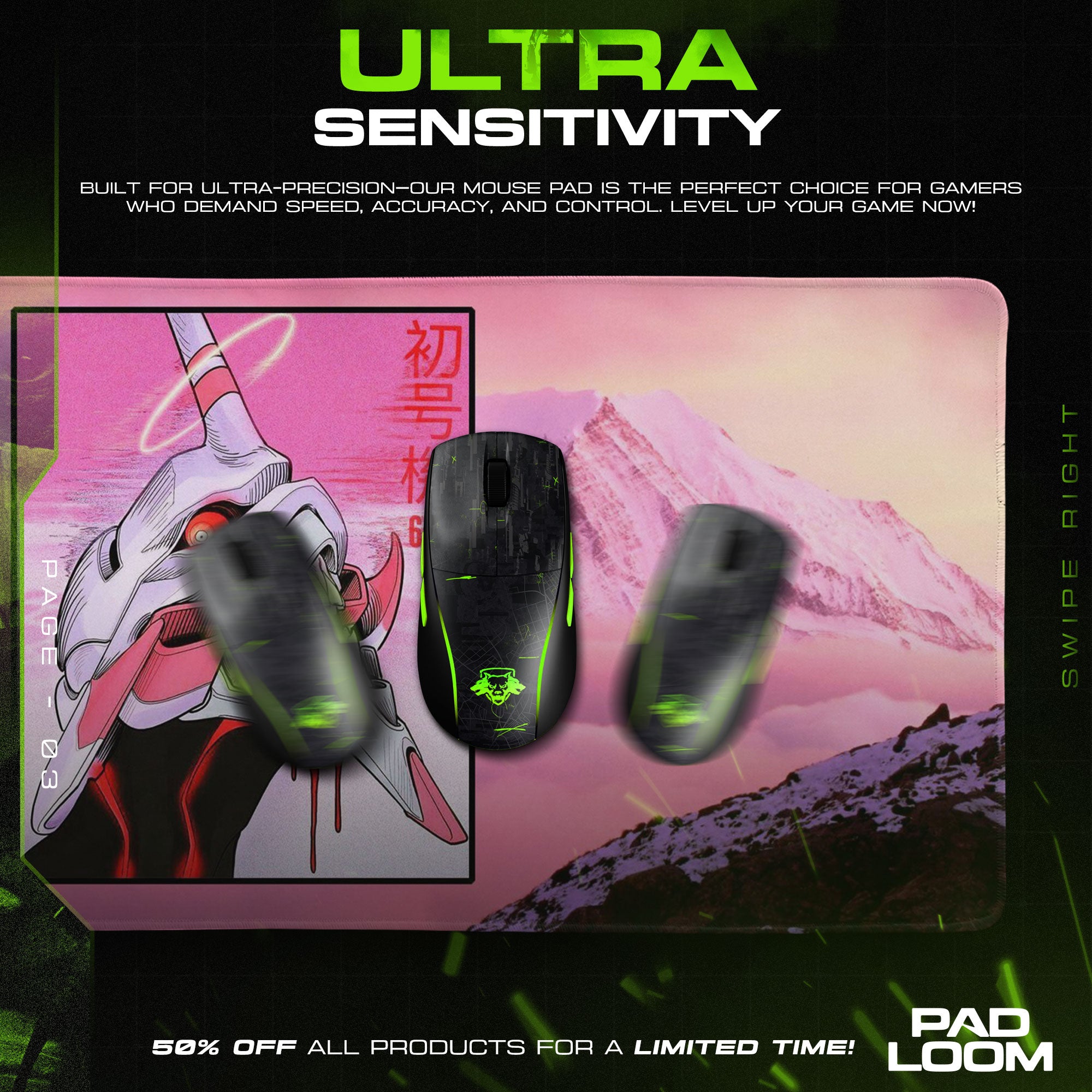 Evangelion Unit-01 Neon Mecha Mouse Pad, Pink Sky Desk Mat