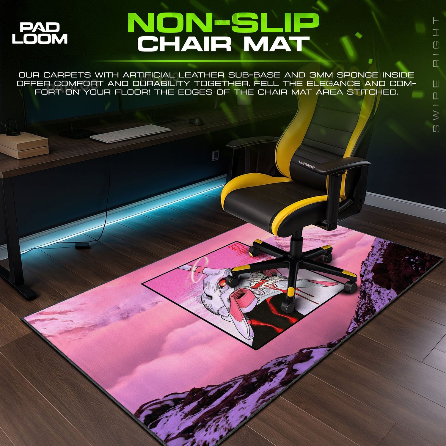 Evangelion Unit-01 Neon Mecha Mouse Pad, Pink Sky Desk Mat Padloom