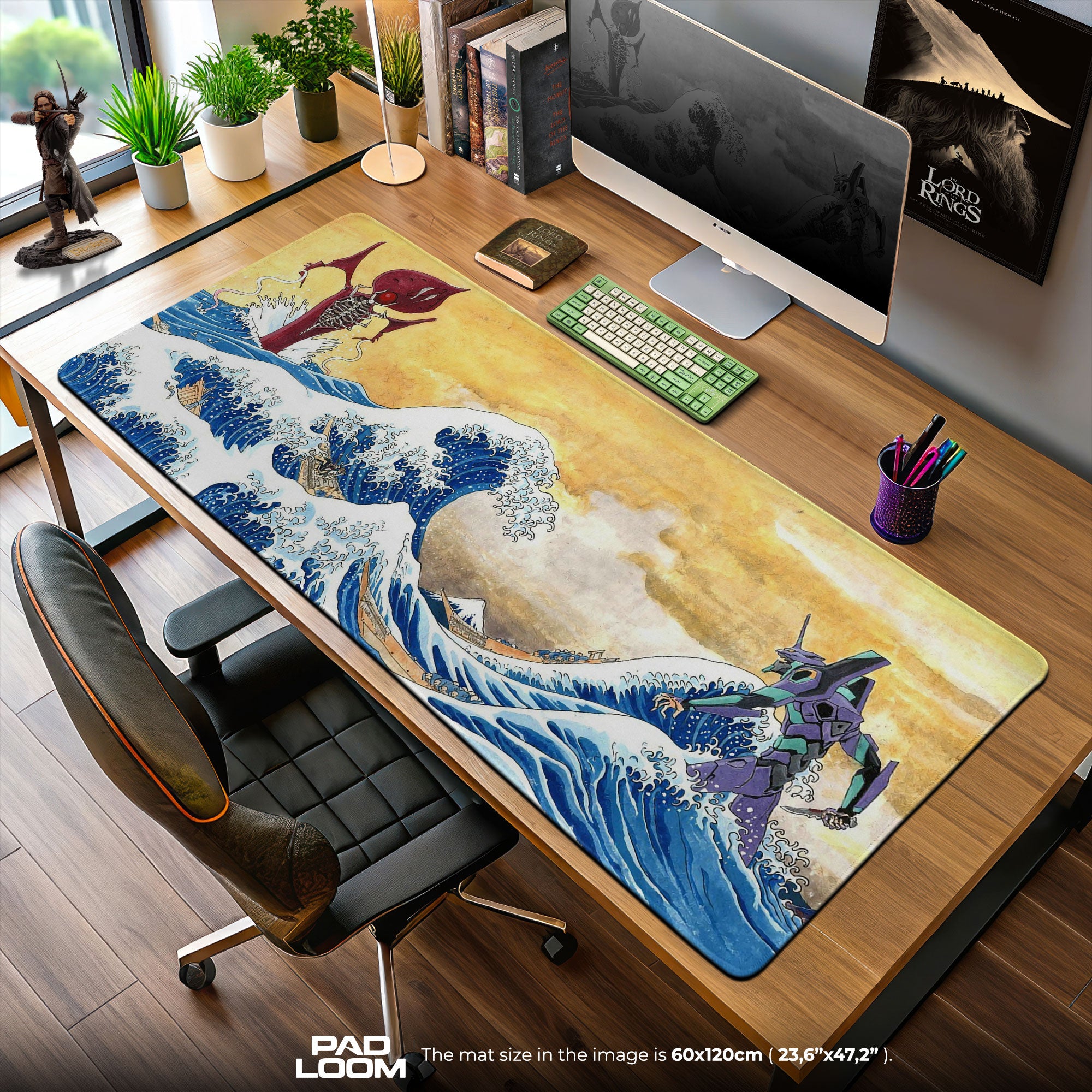Evangelion Wave Clash Mouse Pad, Hokusai Mecha Gaming Desk Mat