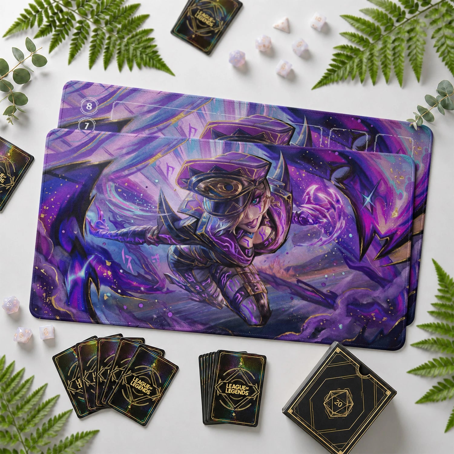 Evelynn Agony Riftbound TCG playmat with card zones and score track – LoL game mat