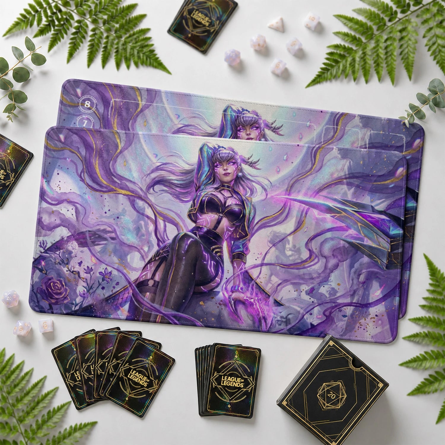 Evelynn Nightclub Riftbound TCG playmat with card zones and score track – LoL game mat