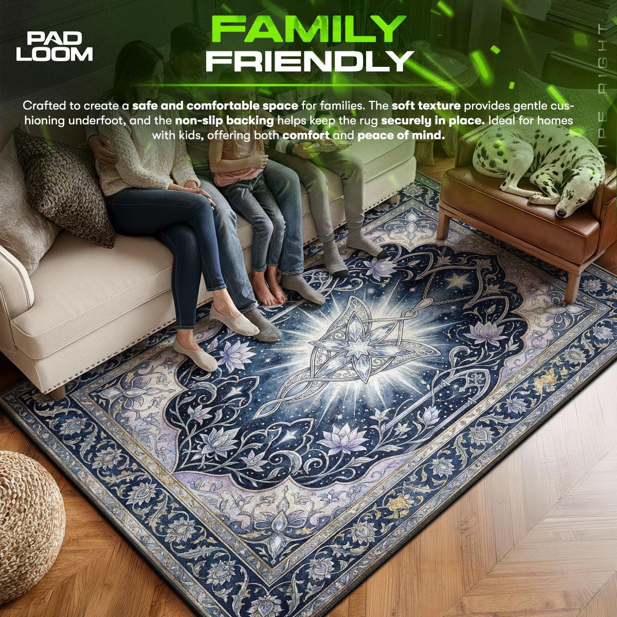 Evenstar area rug showing full home decor artwork