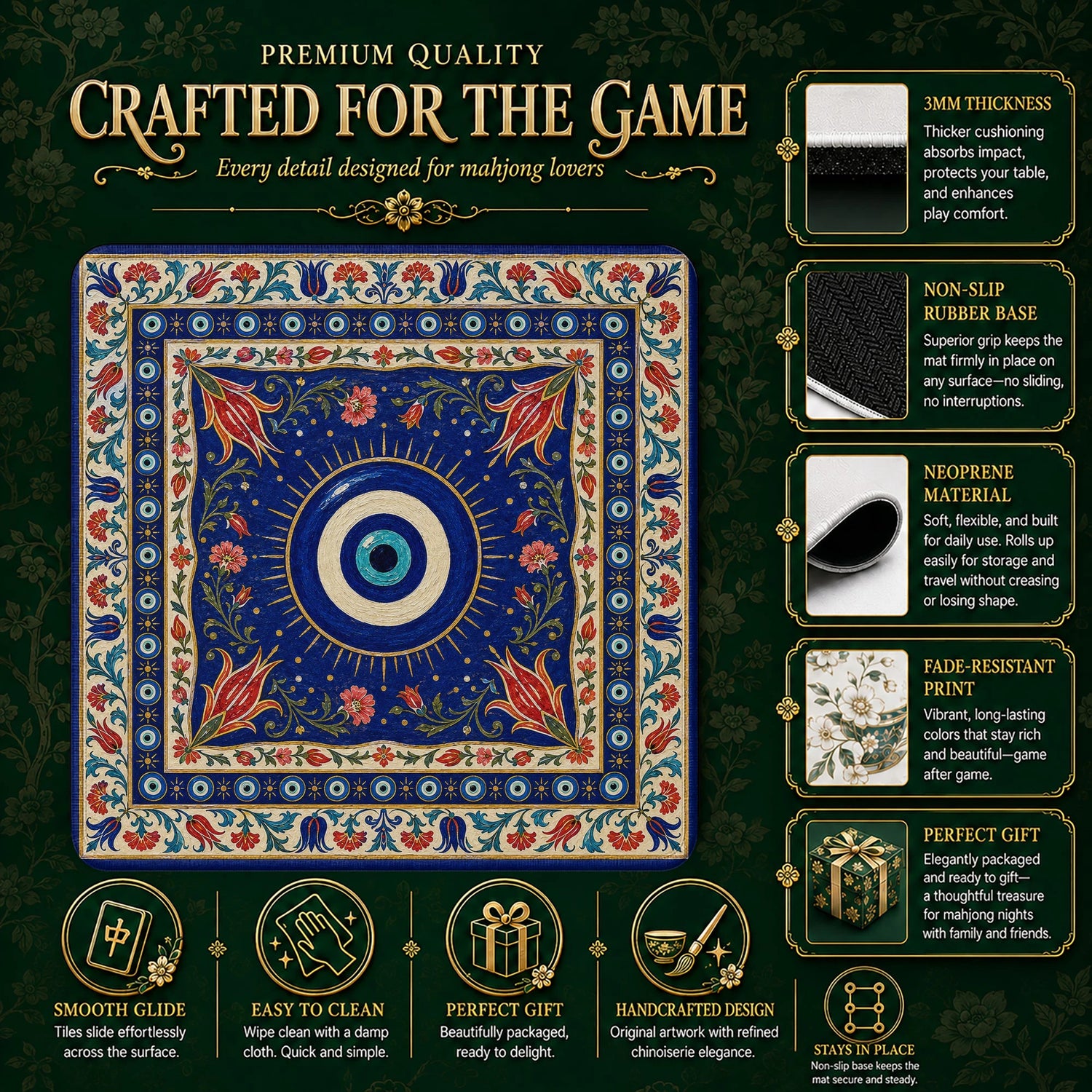 Evil Eye Mahjong Mat – neoprene mah jongg table mat