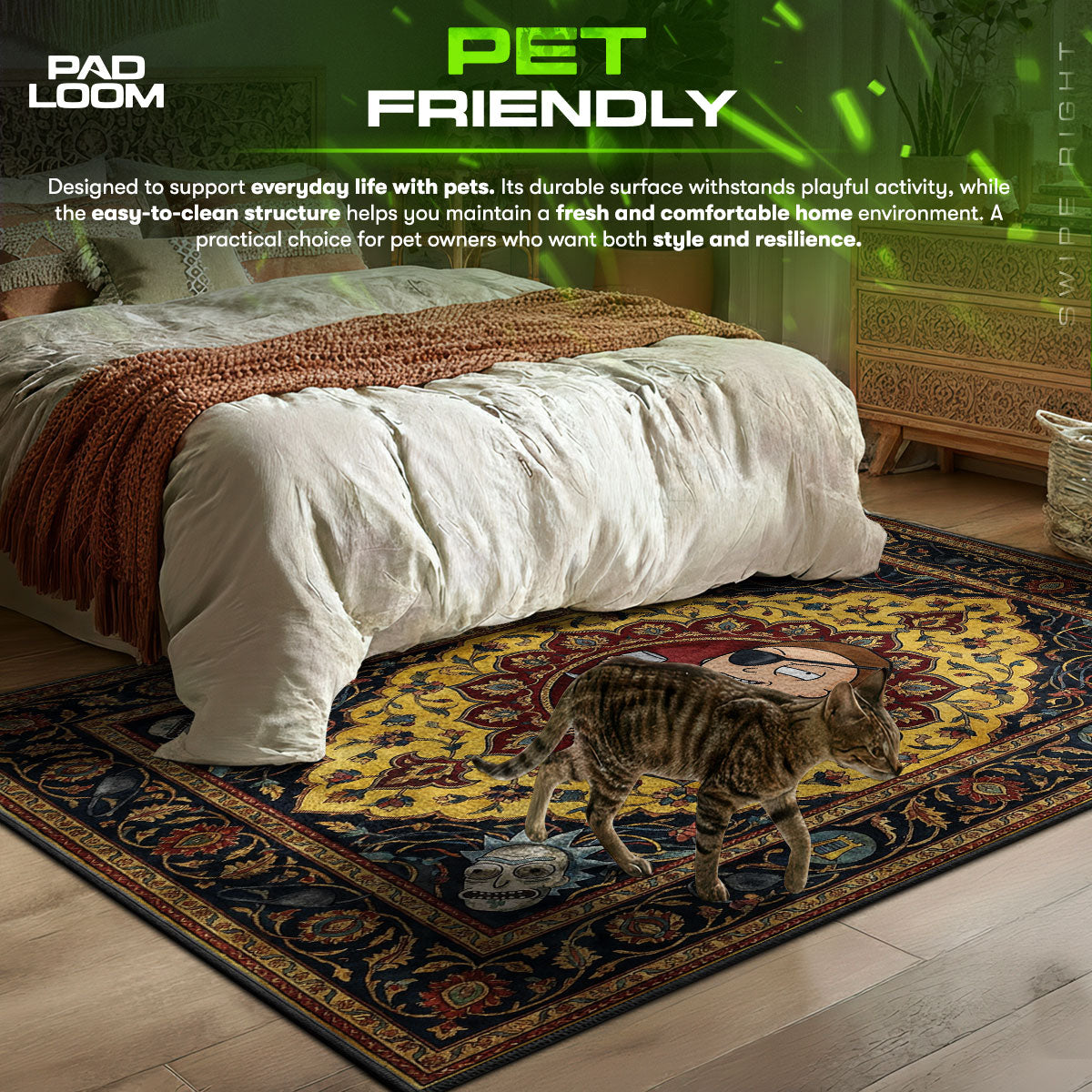 Evil Morty themed area rug for home decor fans