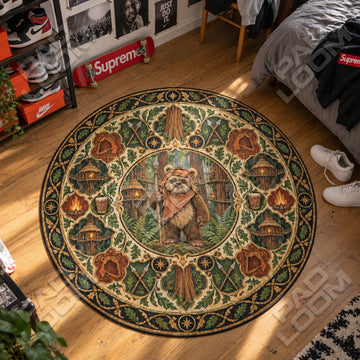 Ewok Village Star Wars round rug on a bedroom floor - Star Wars chair mat