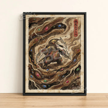 Excadrill Burrowing Pokemon poster - framed canvas wall art in a black frame