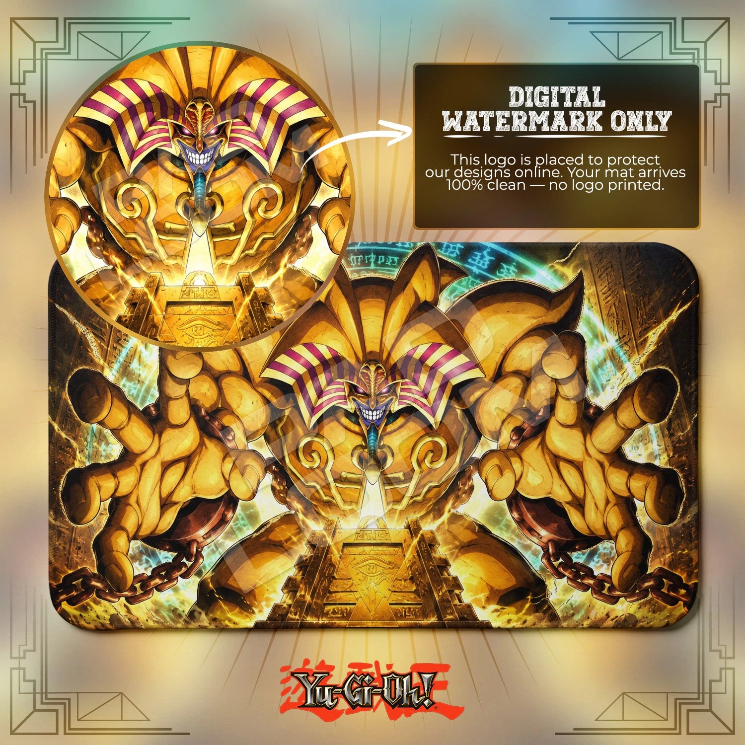 Exodia Awakening artwork close-up on Yugioh playmat