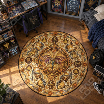 Exodia Chained Yu-Gi-Oh round rug on a bedroom floor - Yu-Gi-Oh chair mat