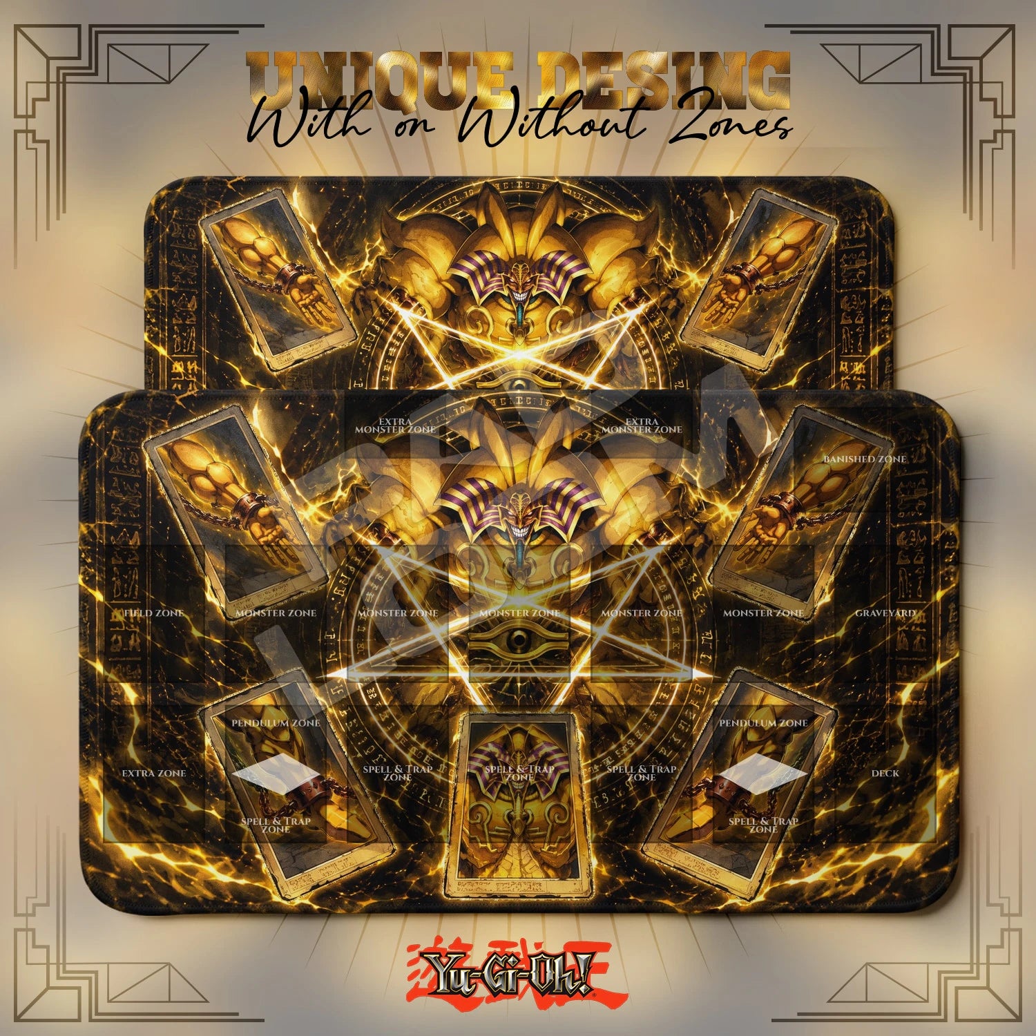 Exodia Complete Playmat – With Zones and Without Zones layouts compared