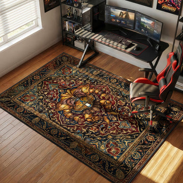 Exodia the Forbidden One emerging from chains in ornate Persian art style area rug and floor mat