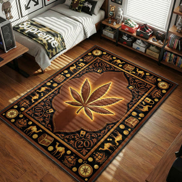 Padloom Treasure Map Weed Leaf Brown Gold hypebeast area rug
