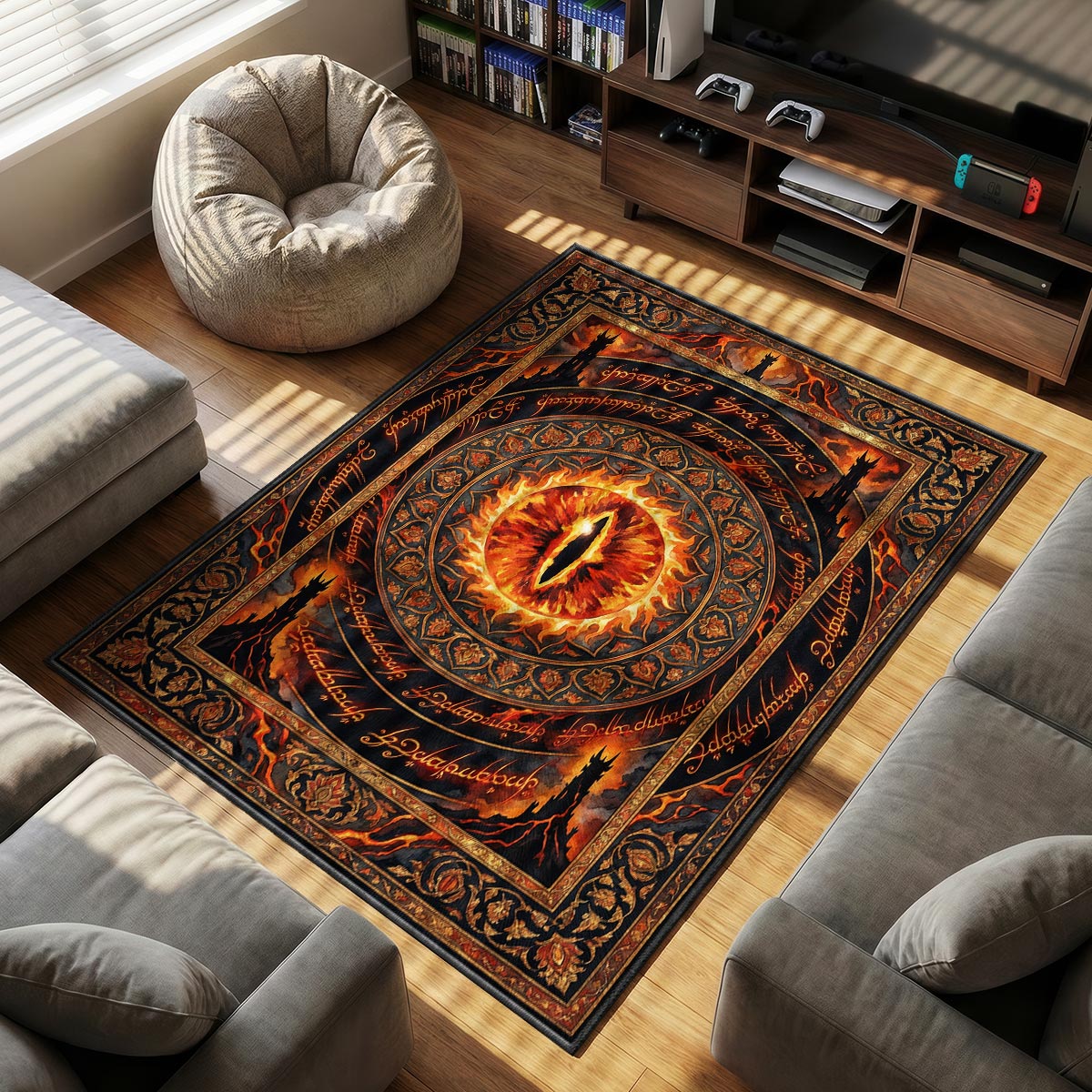 Eye Sauron themed area rug for home decor fans