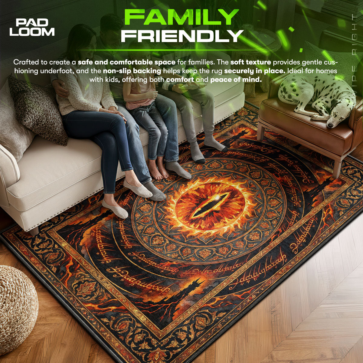 Eye area rug showing full home decor artwork