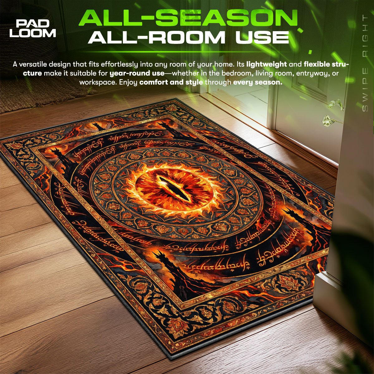 Eye Sauron Mordor Fire Lord Rings Room fan rug — premium quality print