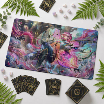 Ezreal Fae Riftbound TCG playmat – zone-free full-art League of Legends game mat
