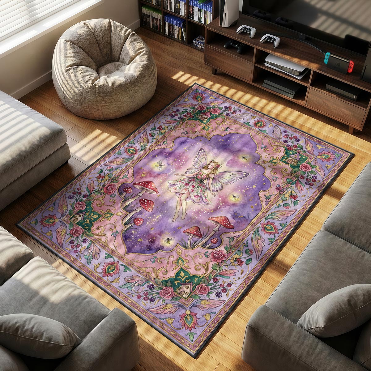 Enchanted Fairy Garden Rug - Magical Kids Room Mat