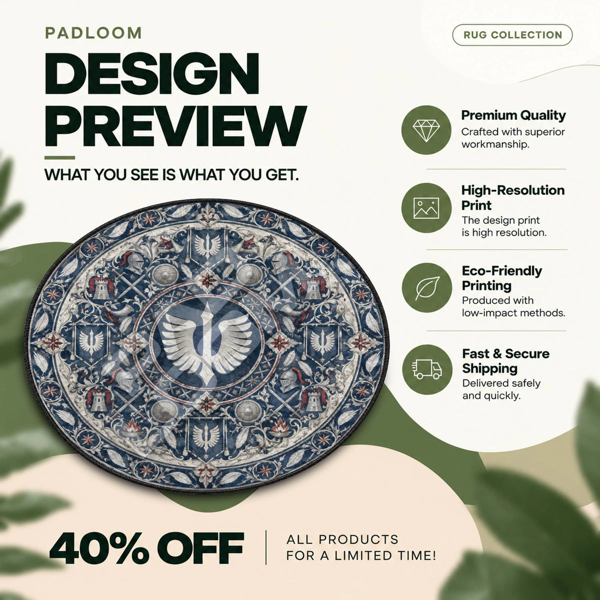 Falcon Heraldic Berserk round rug full design preview