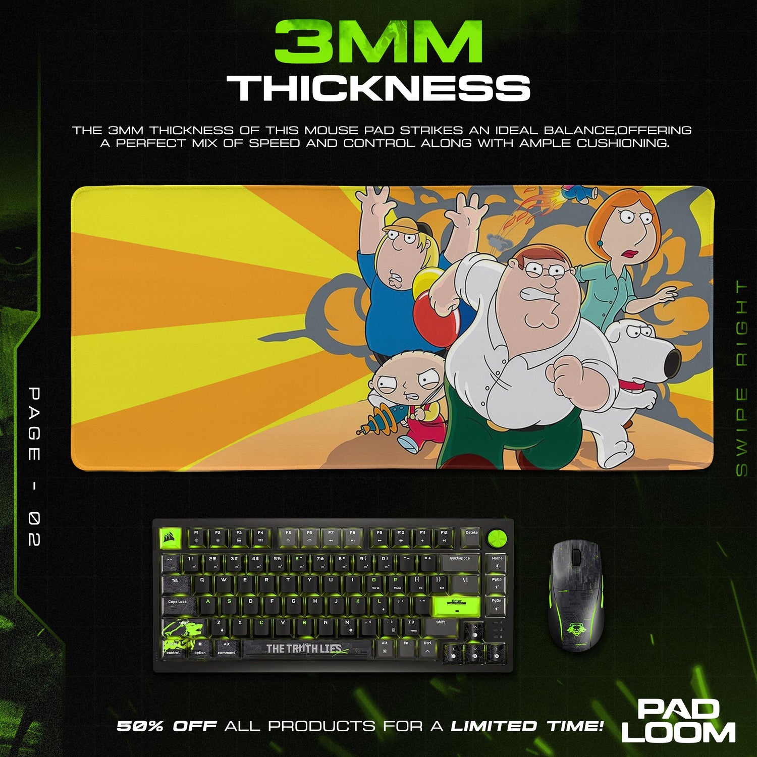 Family Guy Mouse Pad, Action Scene Cartoon Desk Mat Padloom