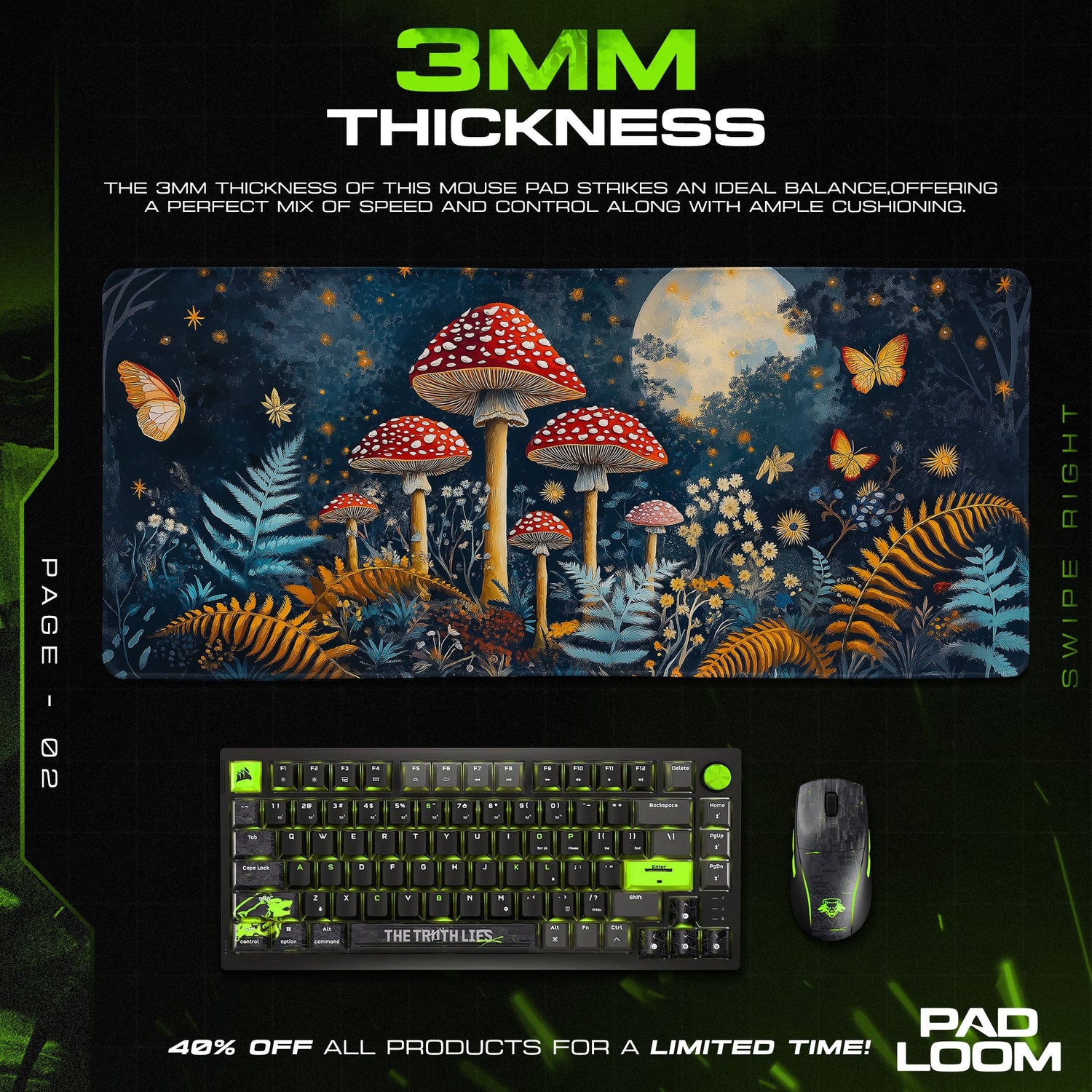 Fantasy Mushroom Forest Mouse Pad, Nature Gaming Desk Mat Padloom