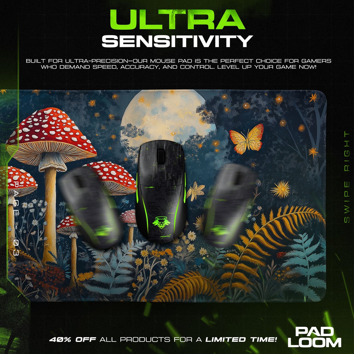 Fantasy Mushroom Forest Mouse Pad, Nature Gaming Desk Mat Padloom
