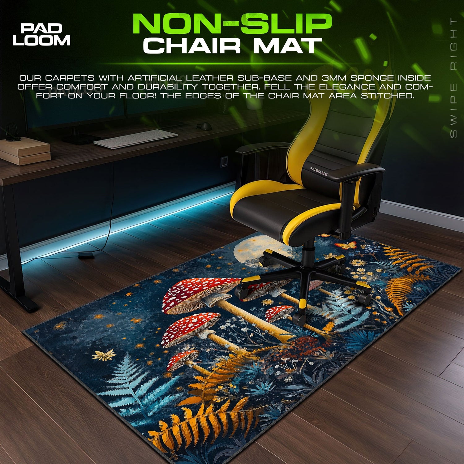Fantasy Mushroom Forest Mouse Pad, Nature Gaming Desk Mat Padloom
