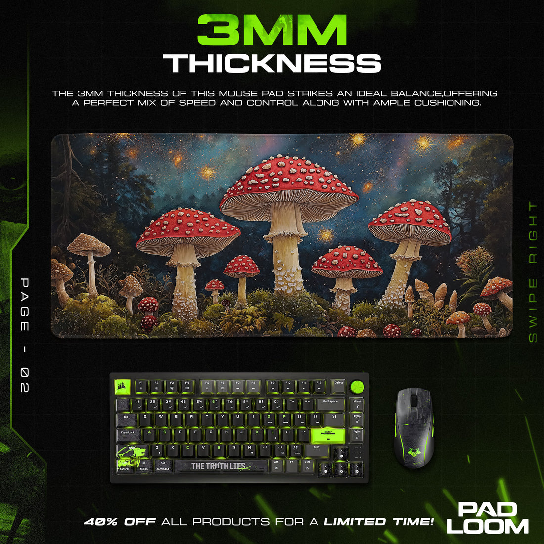 Fantasy Mushroom Mouse Pad, Enchanted Forest Gaming Desk Mat