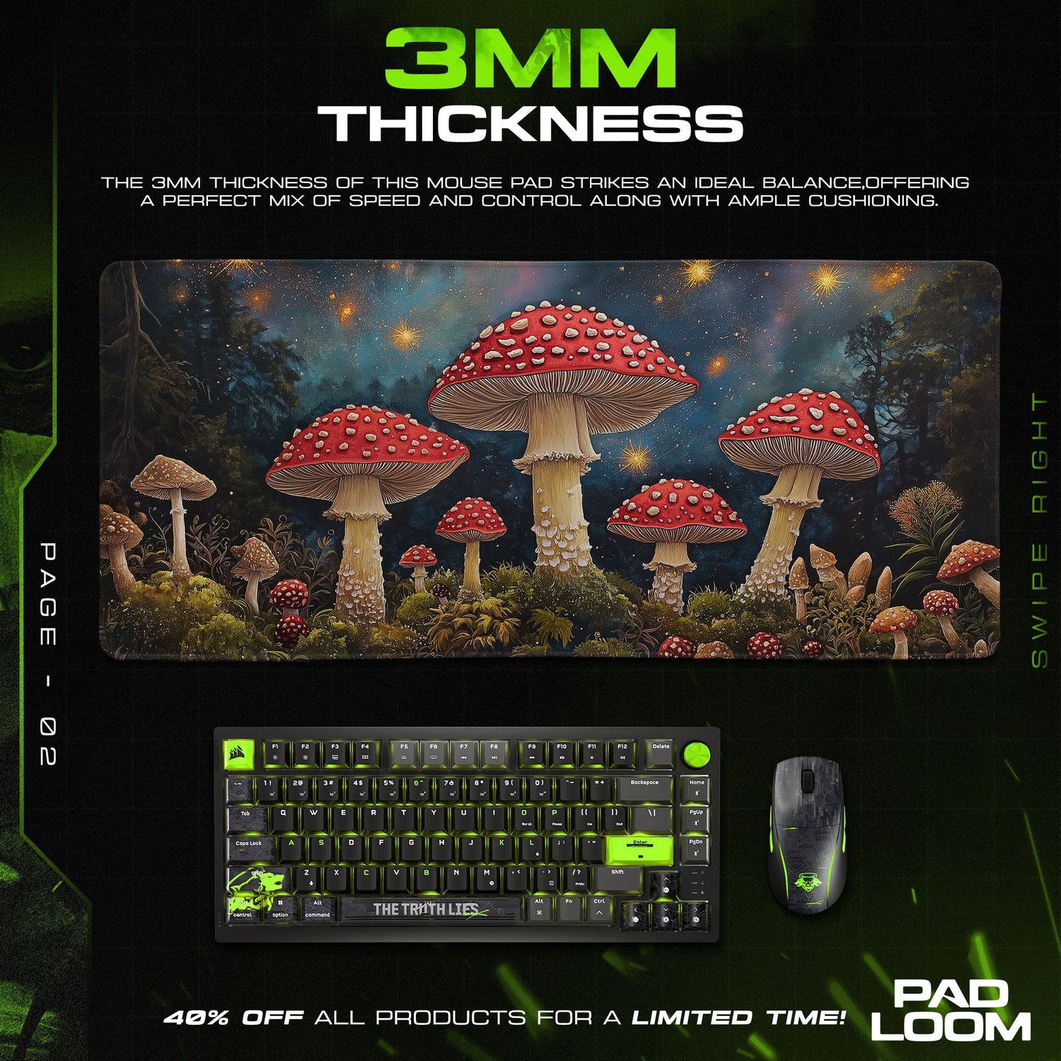 Fantasy Mushroom Mouse Pad, Enchanted Forest Gaming Desk Mat Padloom