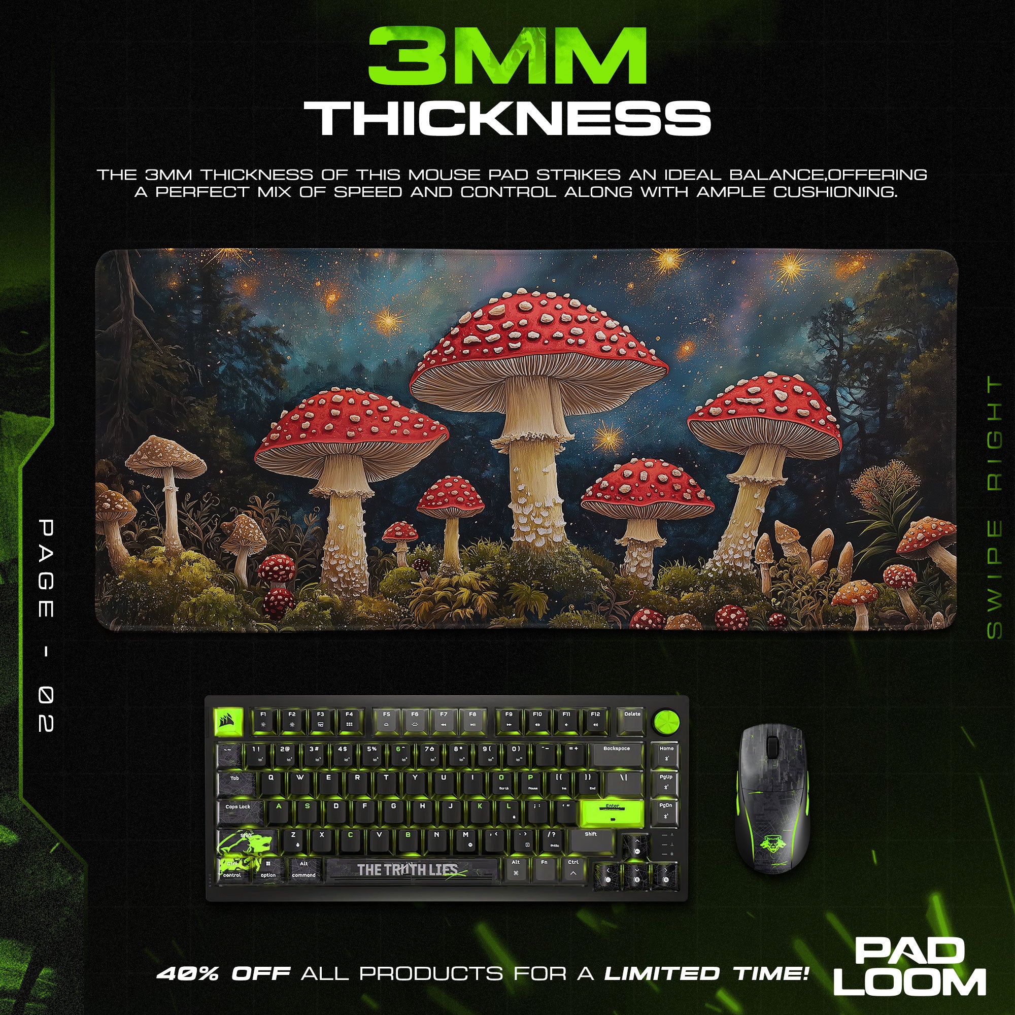 Fantasy Mushroom Mouse Pad, Enchanted Forest Gaming Desk Mat