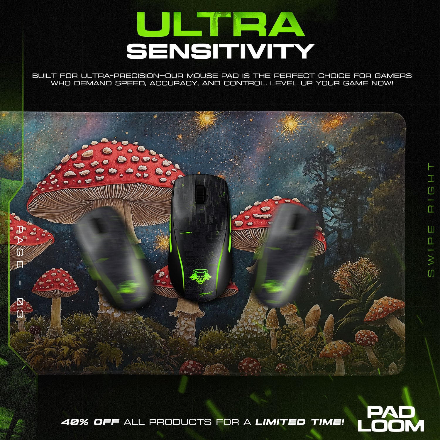 Fantasy Mushroom Mouse Pad, Enchanted Forest Gaming Desk Mat Padloom