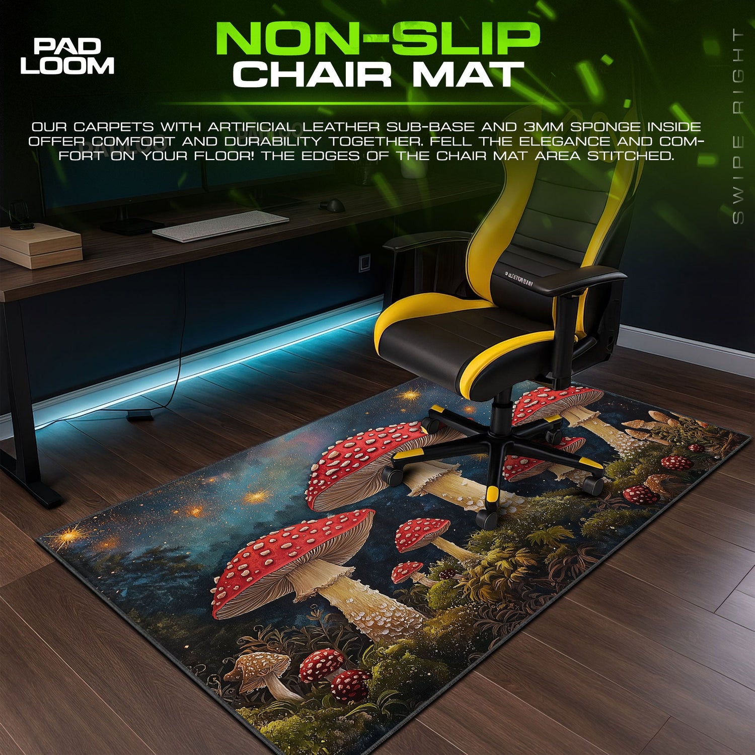 Fantasy Mushroom Mouse Pad, Enchanted Forest Gaming Desk Mat Padloom