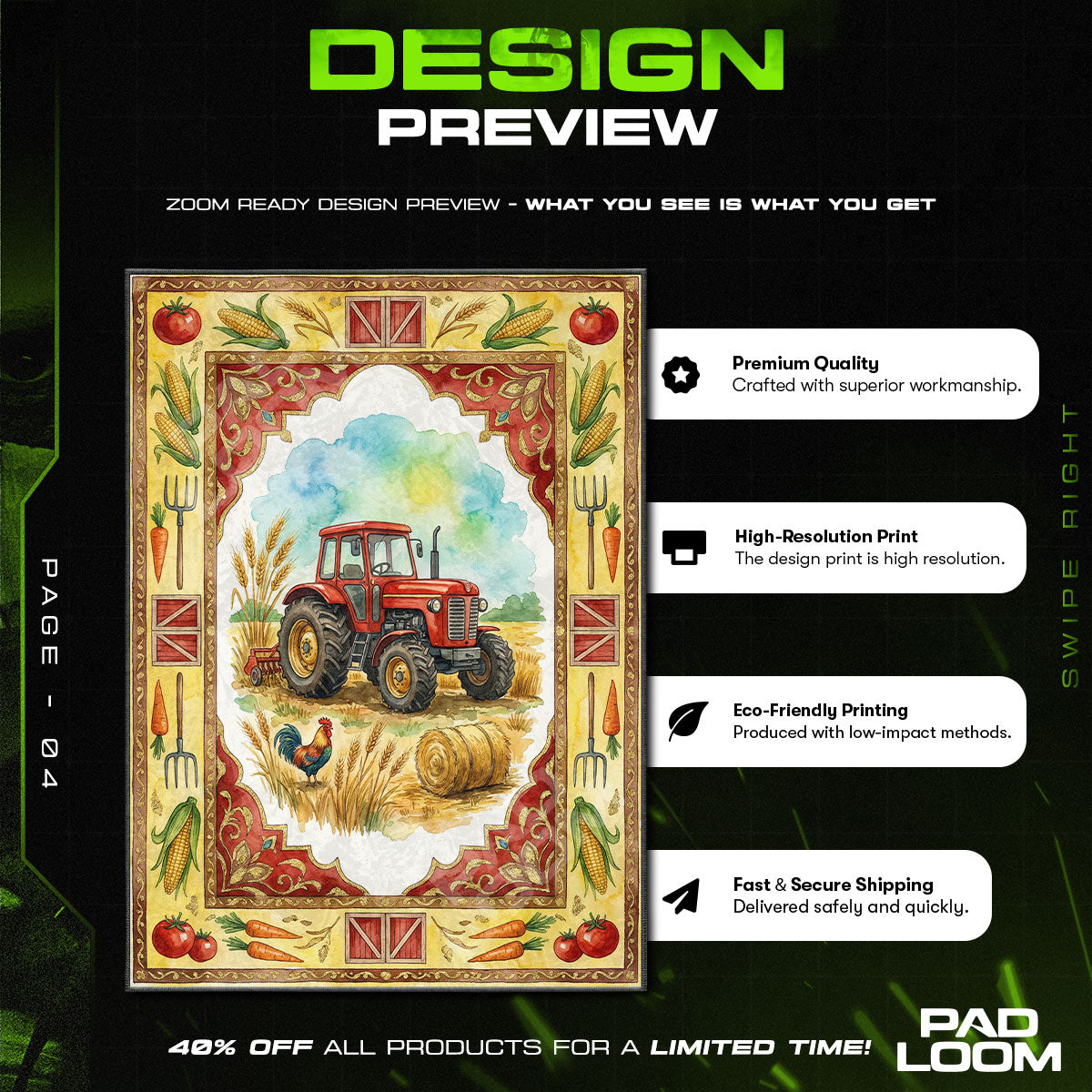 Farm Tractor Rug - Barnyard Kids Room Floor Mat