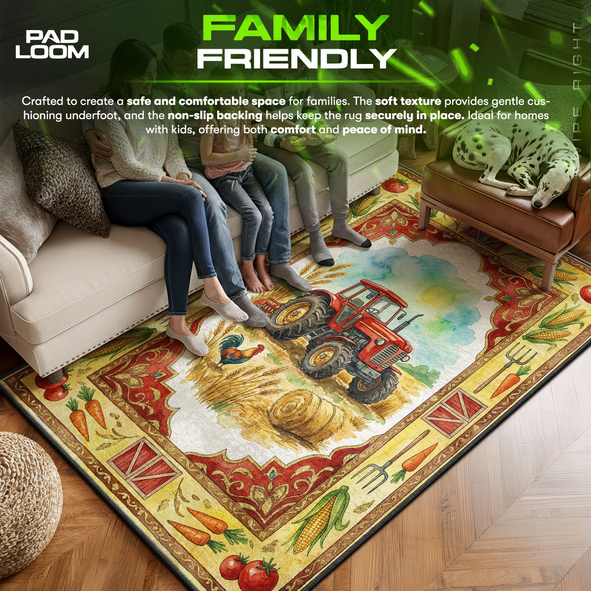 Farm Tractor Rug - Barnyard Kids Room Floor Mat